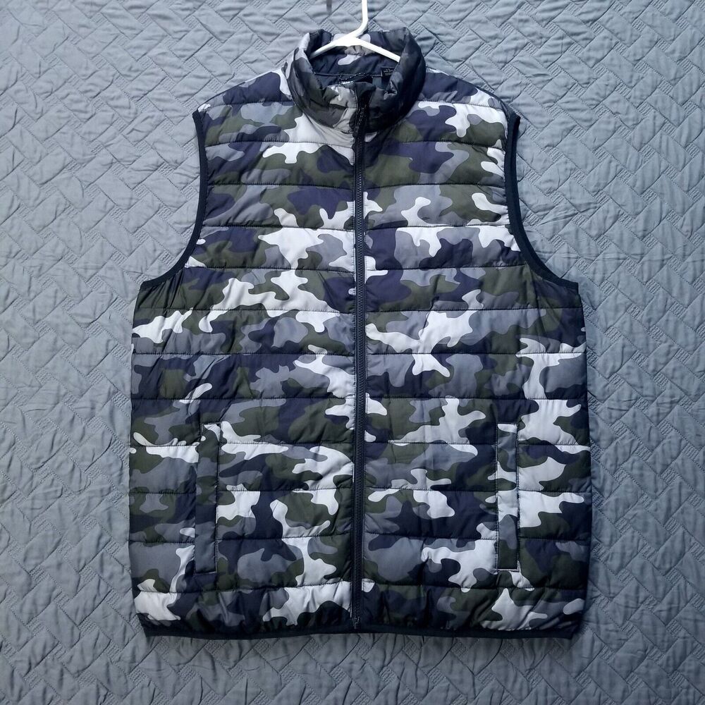 Swiss Tech Camo Puffer‎ Vest Jacket Full Zip Warm Casual Workwear Baselayer Snow